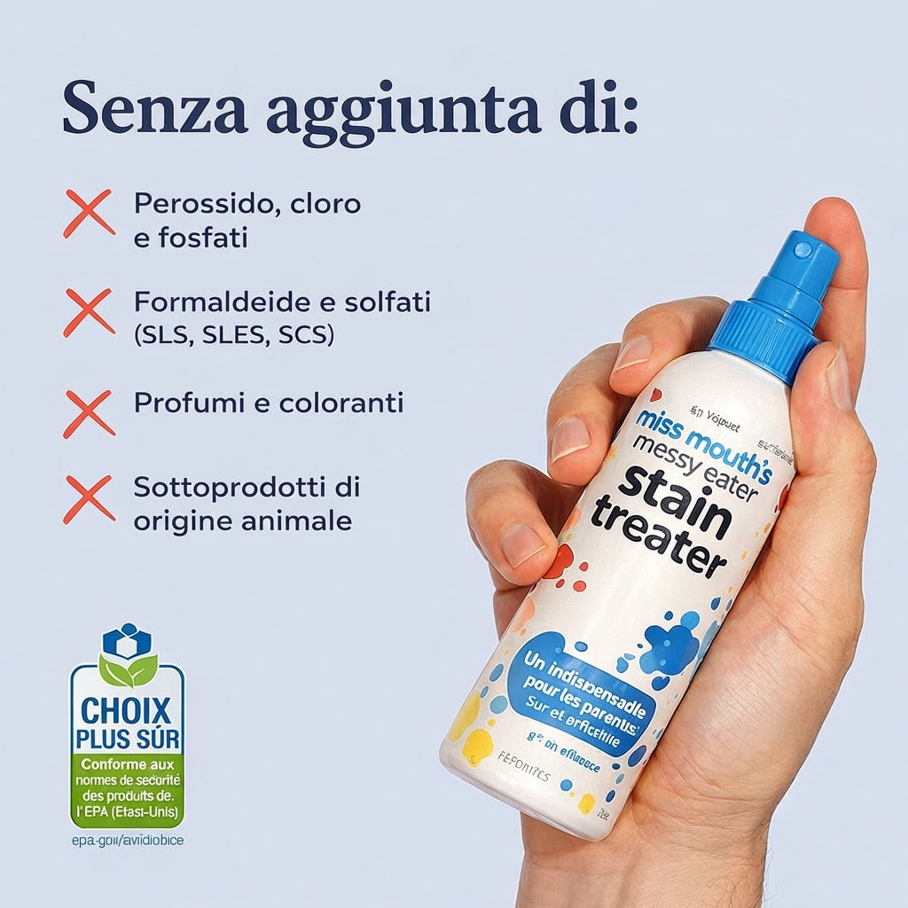 Spray smacchiante Missmouth – delicato ed efficace fin da subito, pensato per le mamme